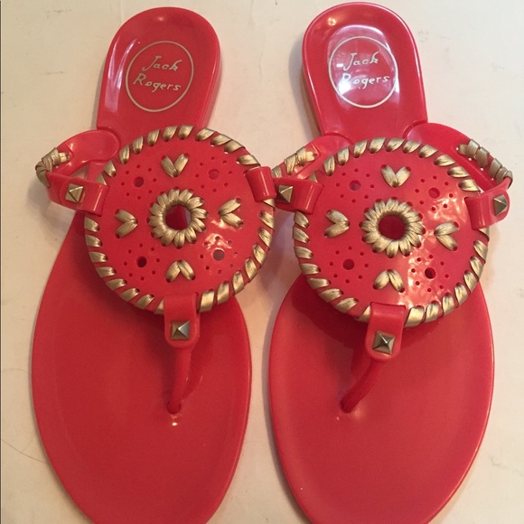 JACK ROGERS SANDALS SHOES THONGS FLIP FLOPS GEORGICA JELLY PINK GOLD Size 7 - Picture 1 of 8